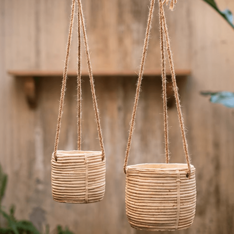Faux Rattan Cement Hanging Planter - RusticReach