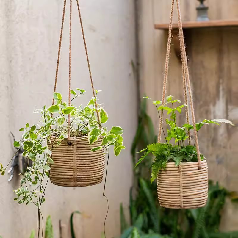 Faux Rattan Cement Hanging Planter – RusticReach