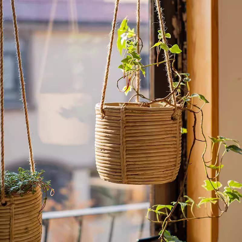 Faux Rattan Cement Hanging Planter - RusticReach