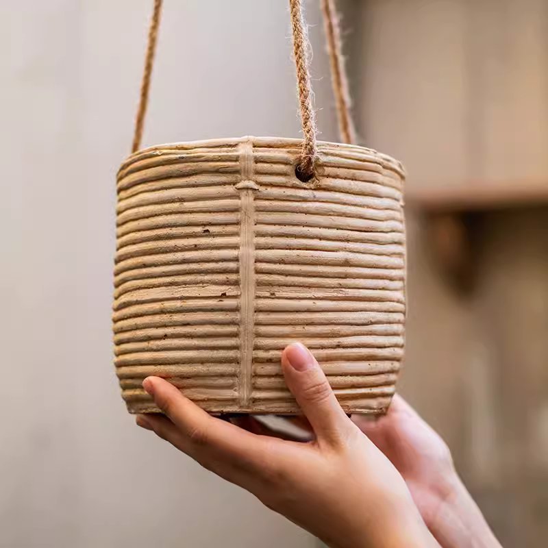 Faux Rattan Cement Hanging Planter - RusticReach