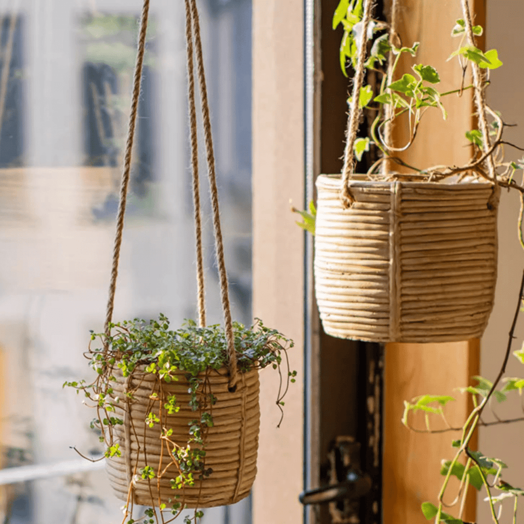 Faux Rattan Cement Hanging Planter - RusticReach