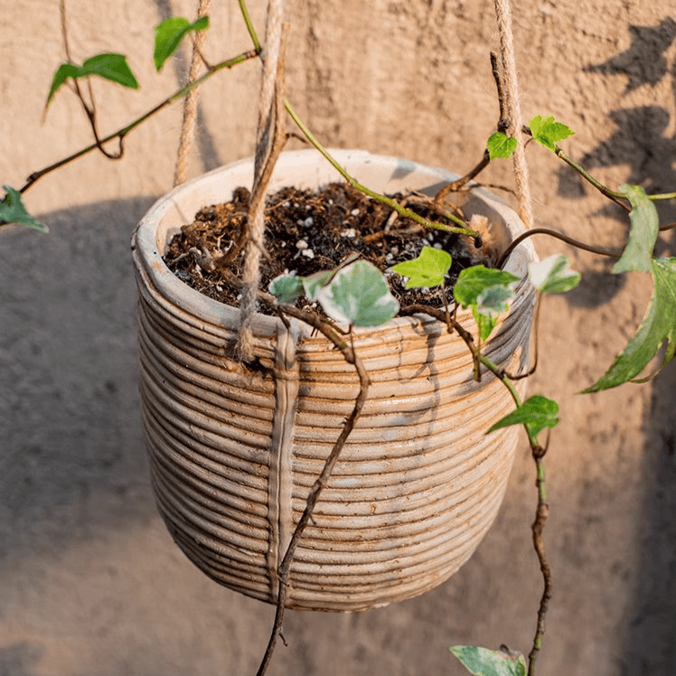 Faux Rattan Cement Hanging Planter - RusticReach