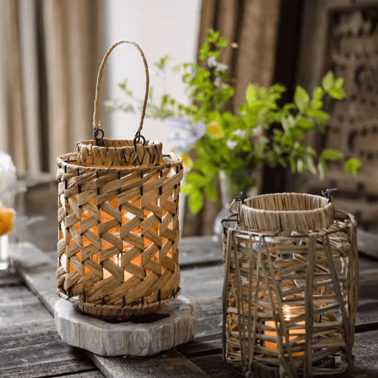 Rustic Seagrass Handwoven Candle Lantern - RusticReach