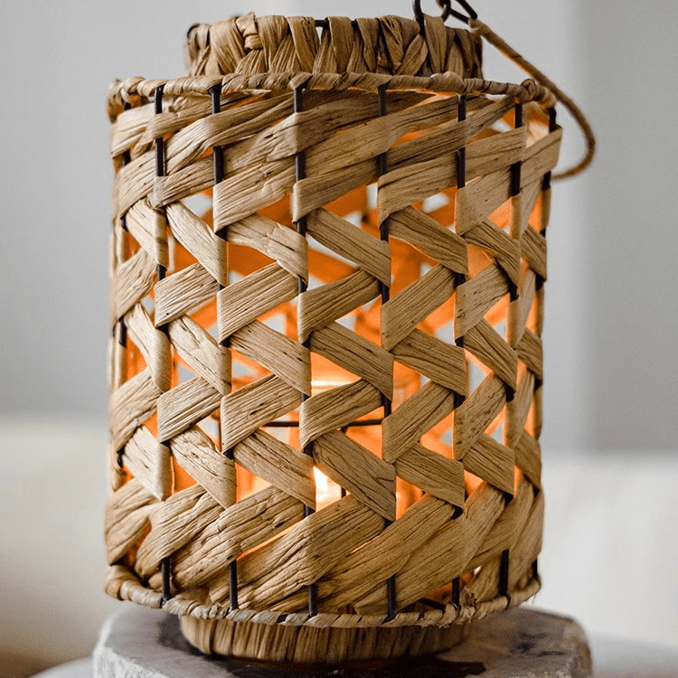 Rustic Seagrass Handwoven Candle Lantern - RusticReach