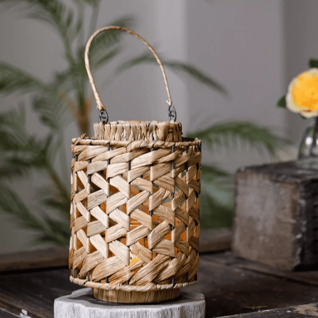 Rustic Seagrass Handwoven Candle Lantern - RusticReach