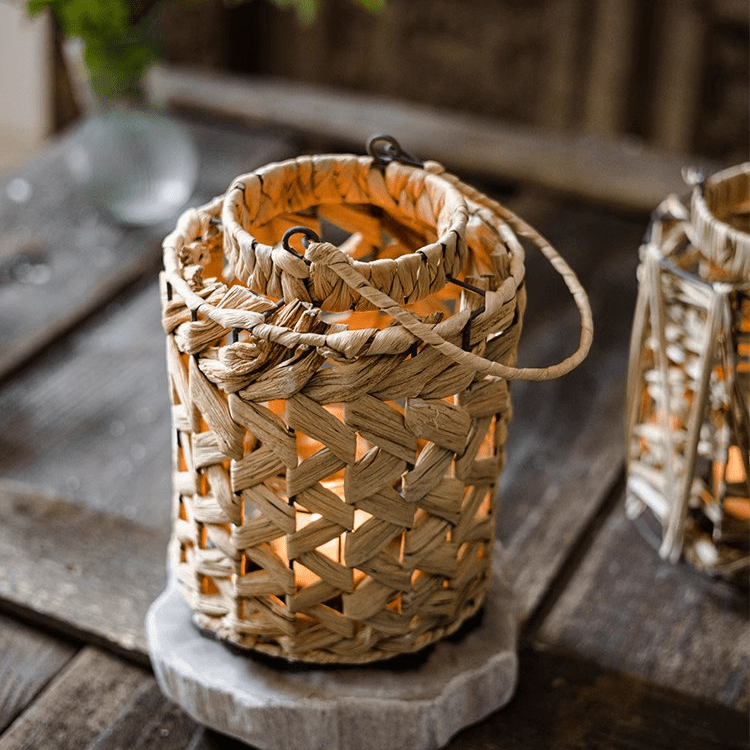 Rustic Seagrass Handwoven Candle Lantern - RusticReach