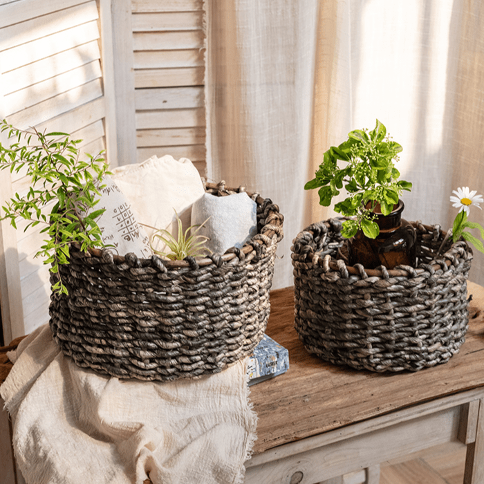Natural Brown Straw Round Basket - RusticReach