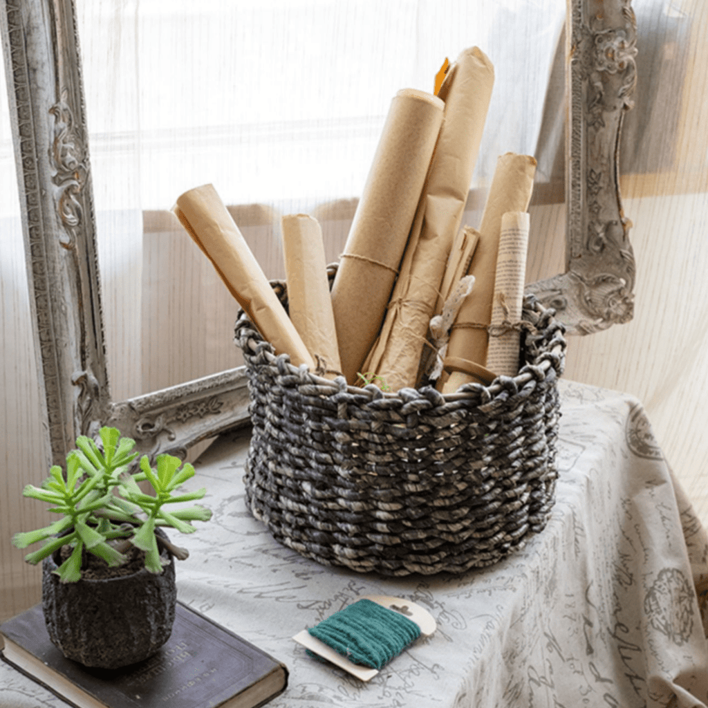 Natural Brown Straw Round Basket - RusticReach