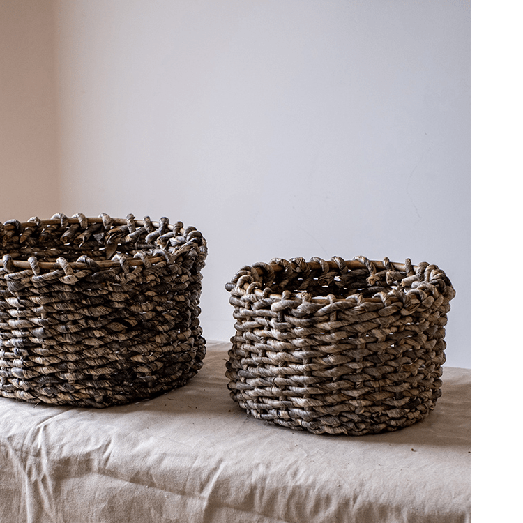 Natural Brown Straw Round Basket - RusticReach