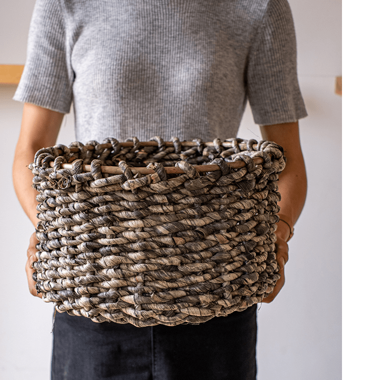 Natural Brown Straw Round Basket - RusticReach
