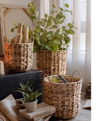 Natural Straw Round Basket with Handles