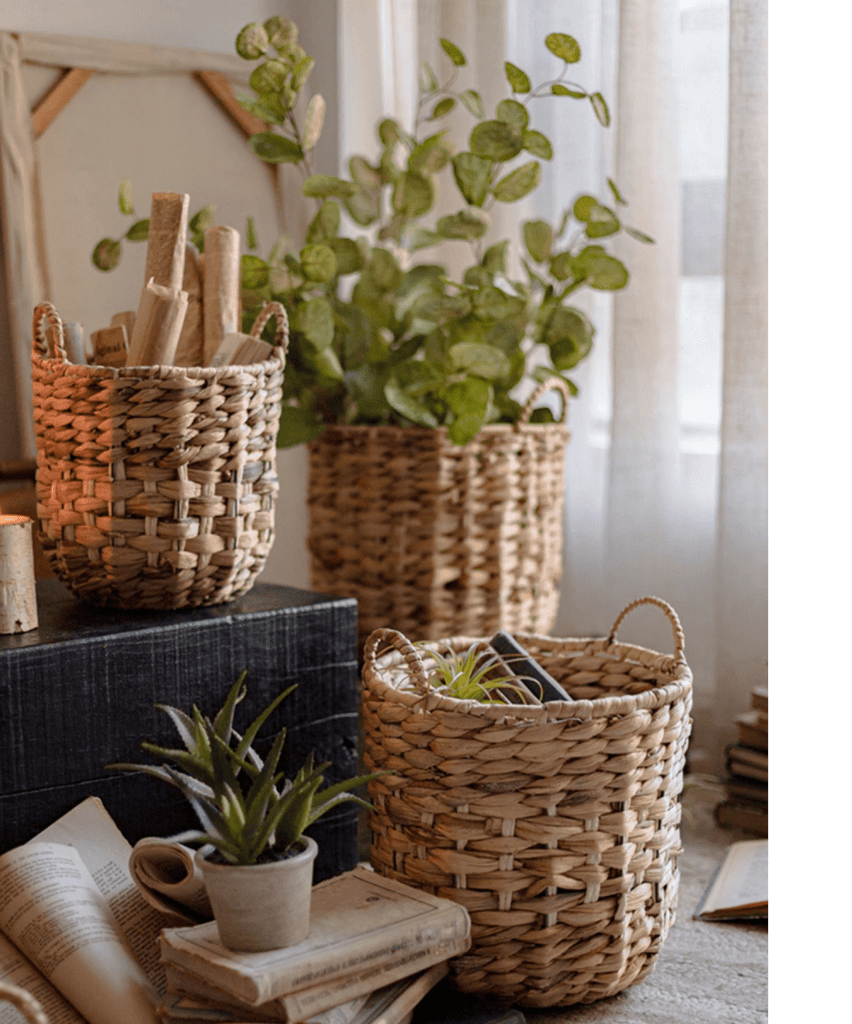 Natural Straw Round Basket with Handles - RusticReach