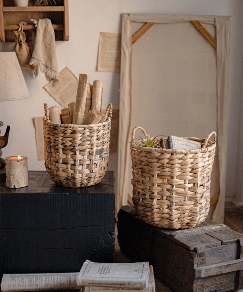 Natural Straw Round Basket with Handles - RusticReach