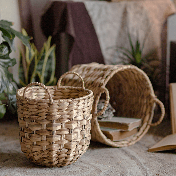 Natural Straw Round Basket with Handles - RusticReach