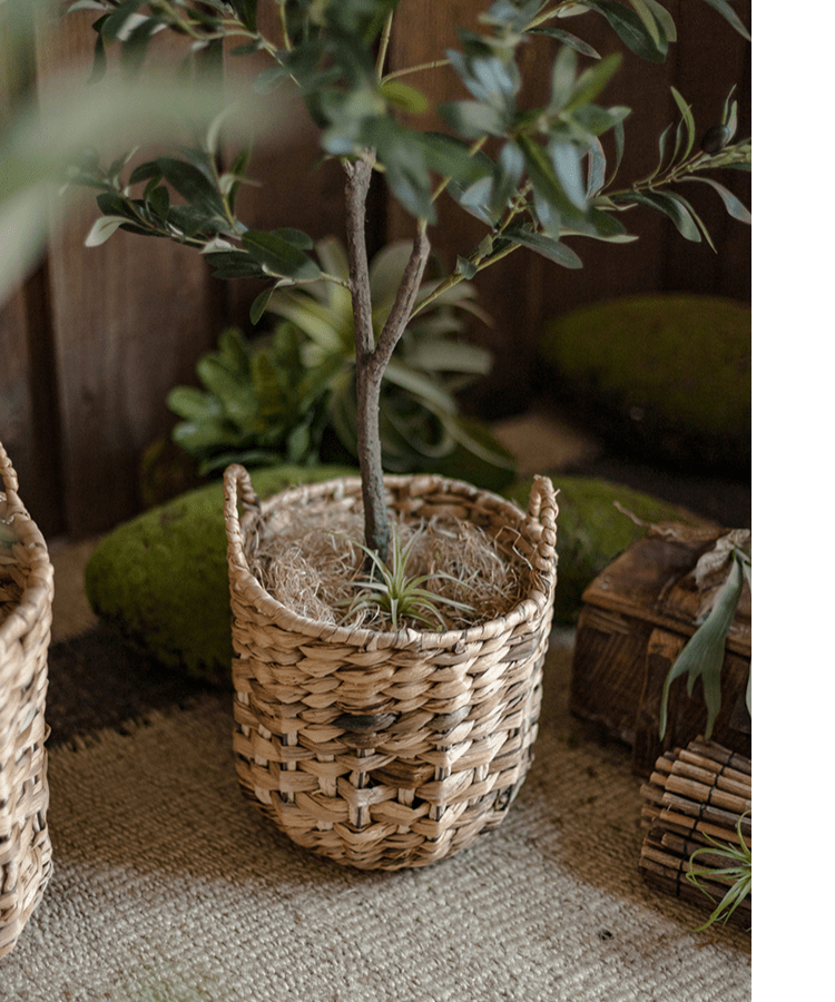 Natural Straw Round Basket with Handles - RusticReach