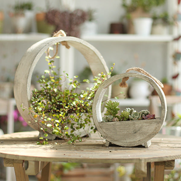 Solid Wood Hanging Planter Round Shape Planter