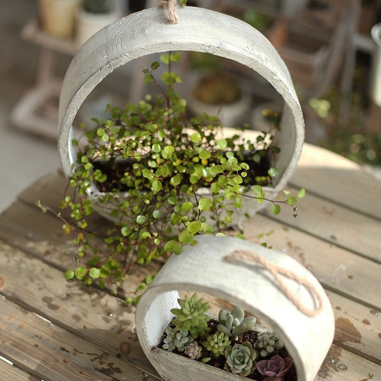 Solid Wood Hanging Planter Round Shape Planter - RusticReach