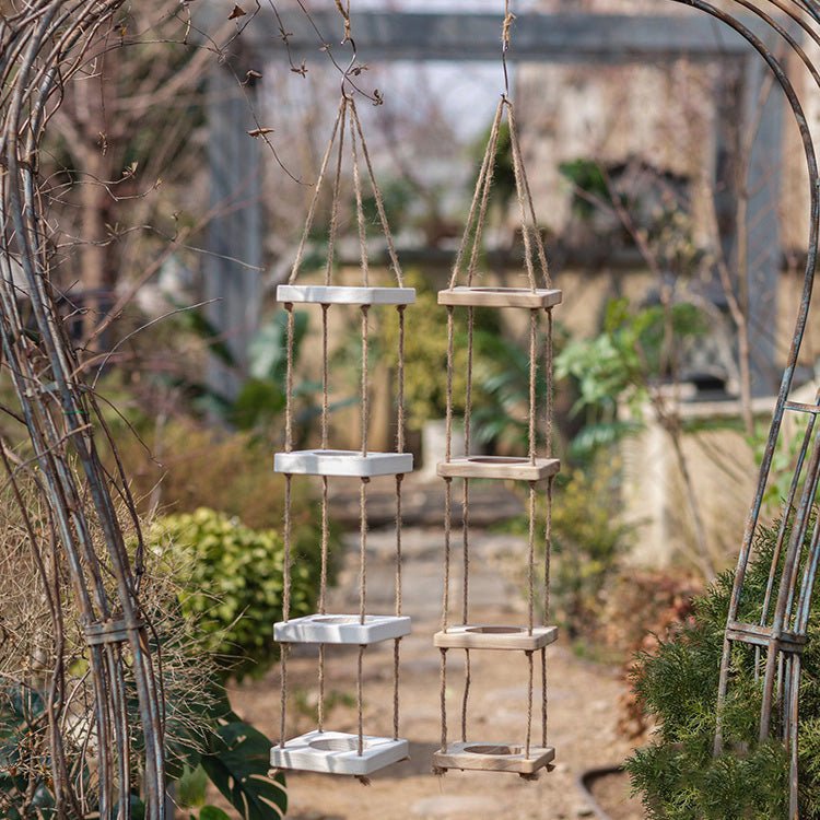 Wooden Rope Hanging Plant Shelf - RusticReach