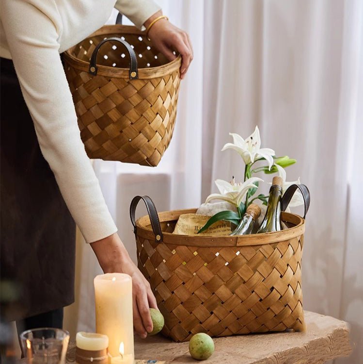 Rustic Handwoven Woodchip Basket - RusticReach