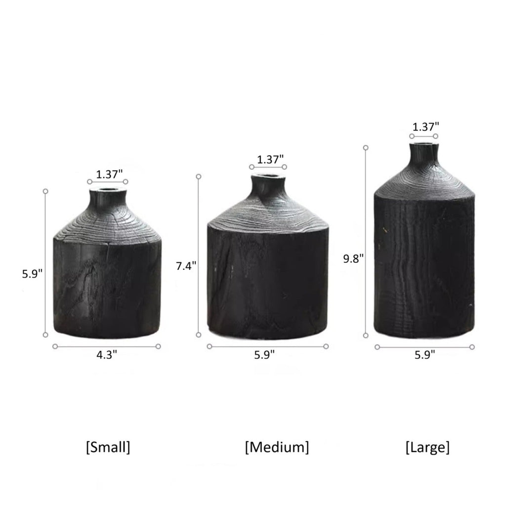 Black Wooden Vase Narrow Neck Decorative Bottle - RusticReach