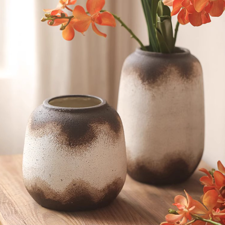 Watertight Brown Imprint Ceramic Vase