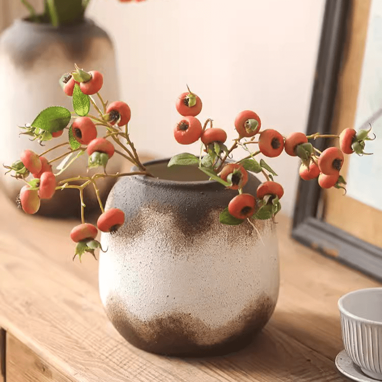 Watertight Brown Imprint Ceramic Vase - RusticReach