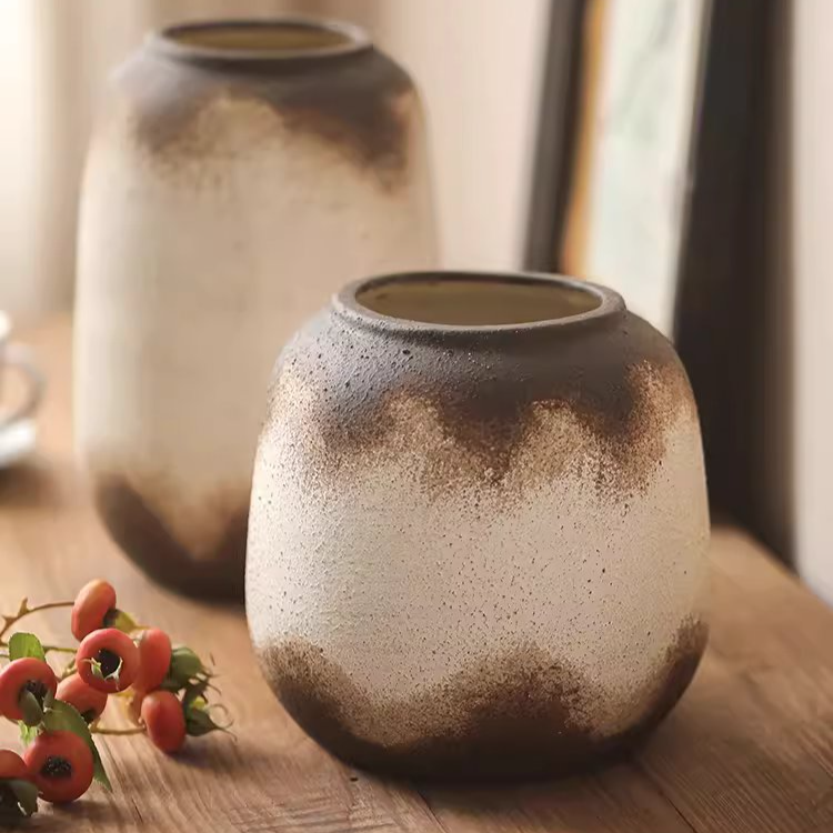 Watertight Brown Imprint Ceramic Vase