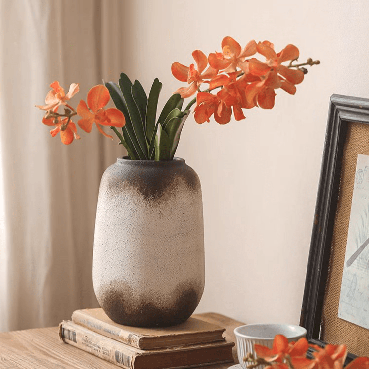 Watertight Brown Imprint Ceramic Vase - RusticReach