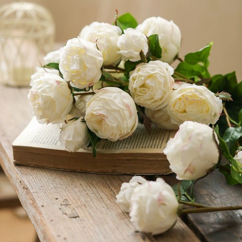 White Cabbage Rose Stem 20.8" Tall - RusticReach