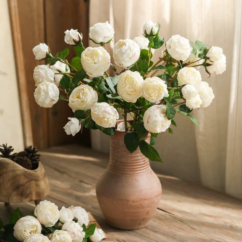 White Cabbage Rose Stem 20.8" Tall - RusticReach