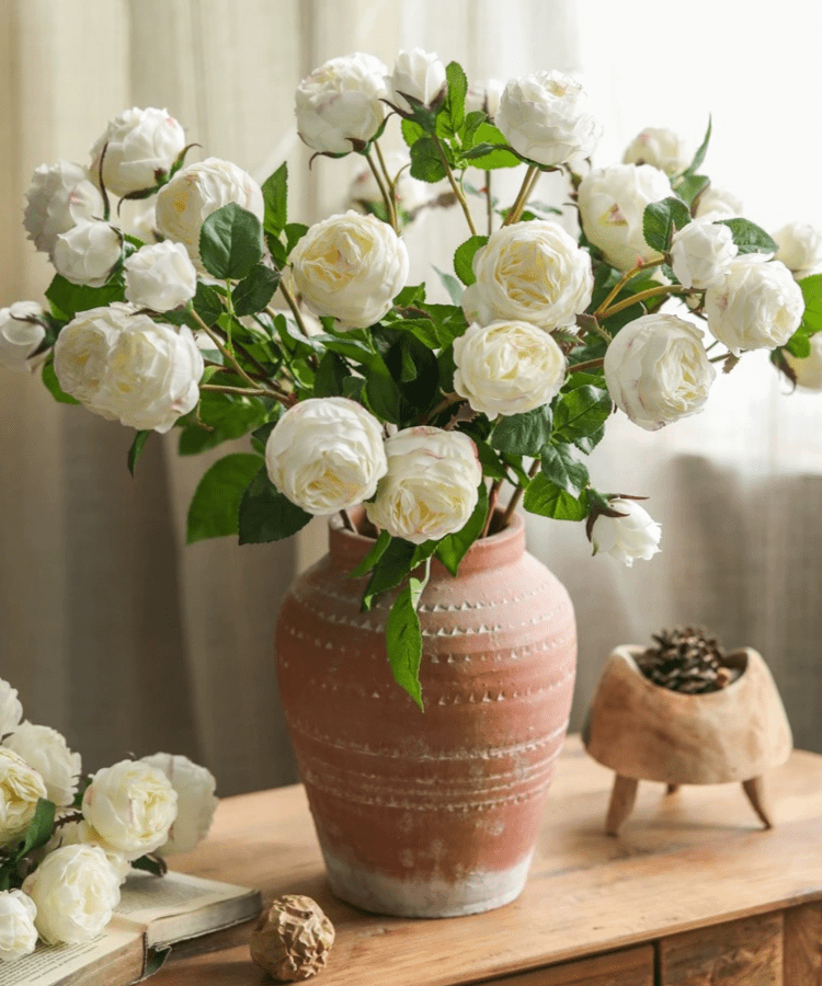 White Cabbage Rose Stem 20.8" Tall - RusticReach