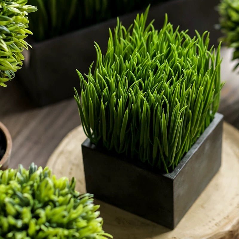 Faux Grass in Black Pot - RusticReach