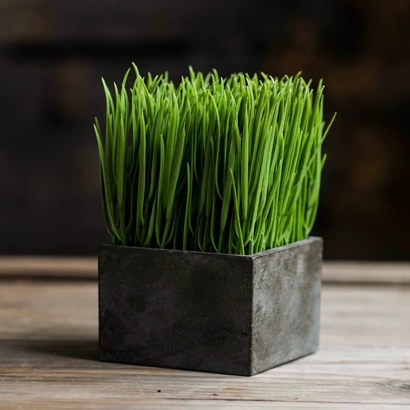 Faux Grass in Black Pot - RusticReach
