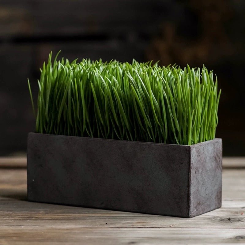 Faux Grass in Black Pot - RusticReach