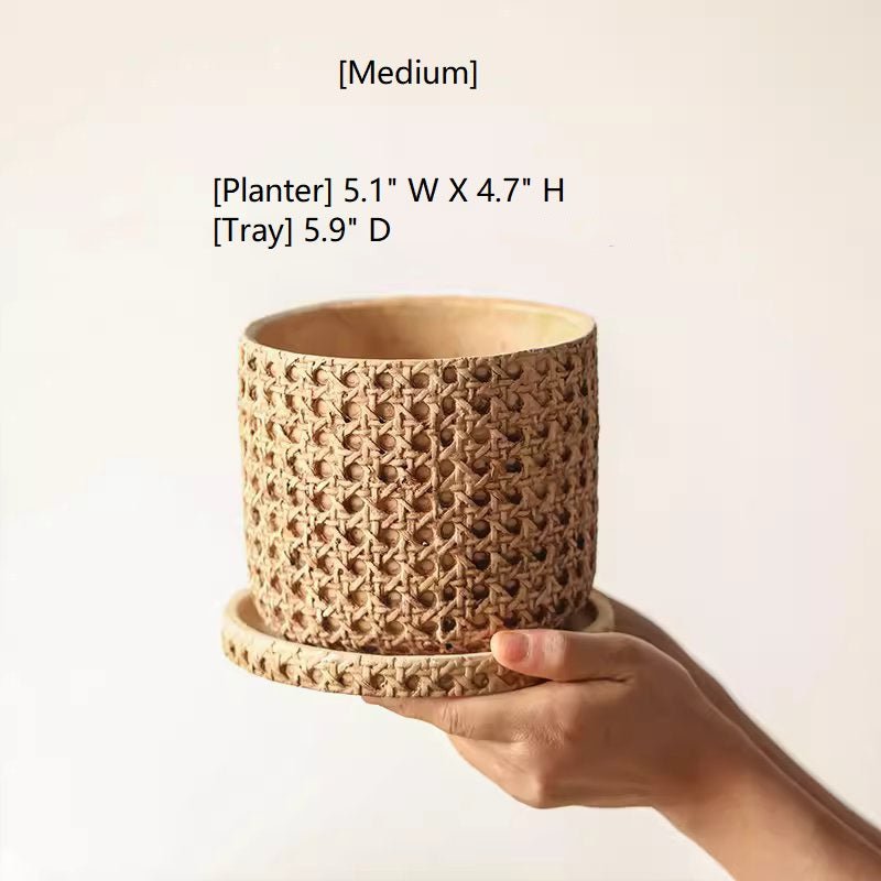 Faux Woven Grid Cement Pot - RusticReach