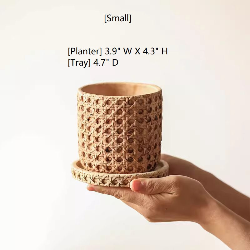 Faux Woven Grid Cement Pot