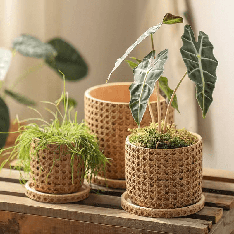 Faux Woven Grid Cement Pot - RusticReach
