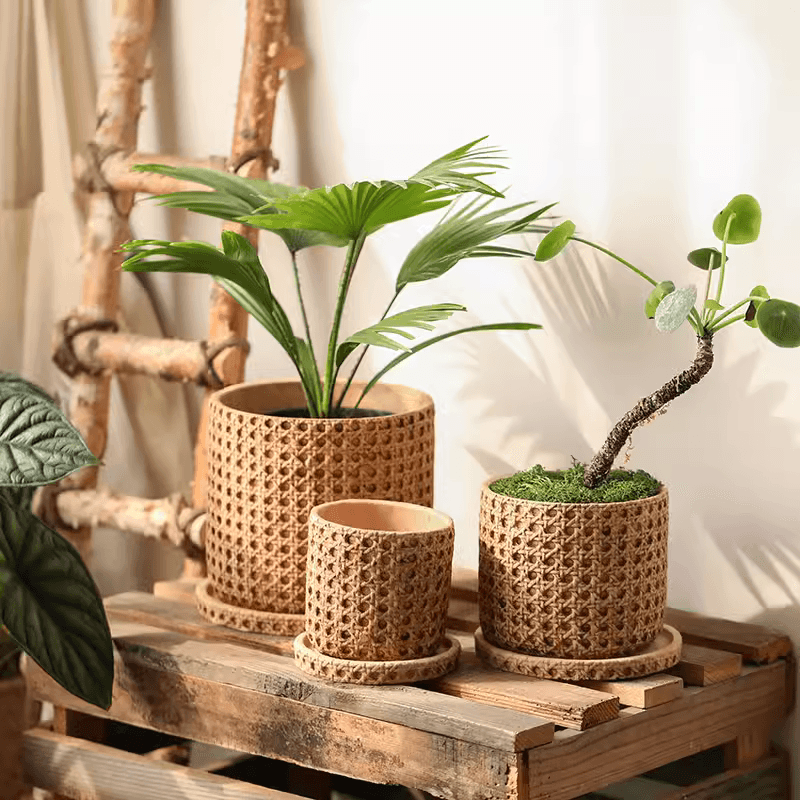 Faux Woven Grid Cement Pot