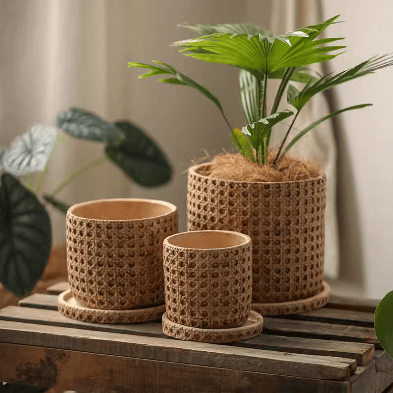 Faux Woven Grid Cement Pot