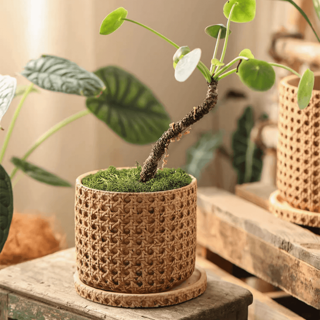 Faux Woven Grid Cement Pot - RusticReach