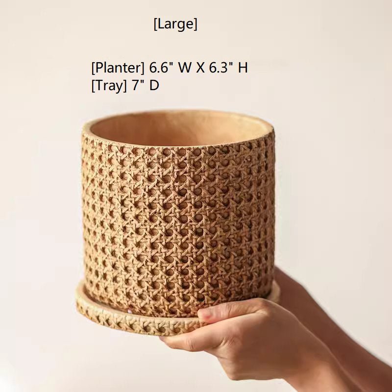 Faux Woven Grid Cement Pot - RusticReach