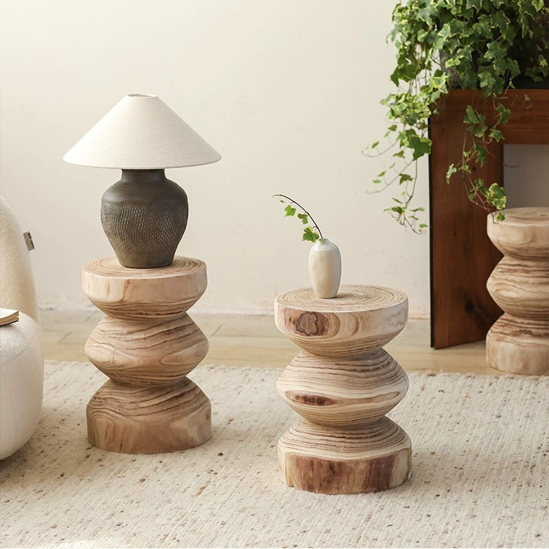 Wabi-Sabi Style Pine Wood Side Table