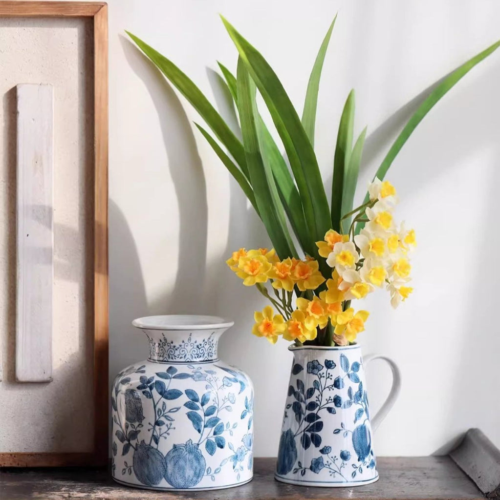 Pomegranate Hand - Painted Blue and White Porcelain Vase - RusticReach