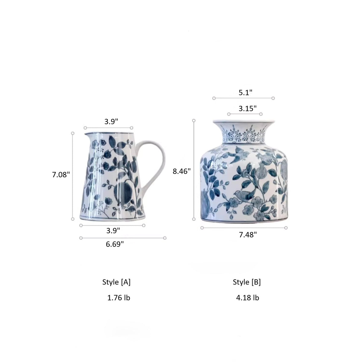 Pomegranate Hand-Painted Blue and White Porcelain Vase