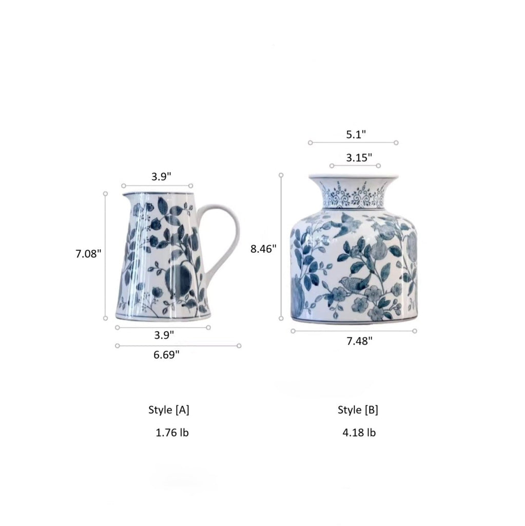 Pomegranate Hand - Painted Blue and White Porcelain Vase - RusticReach