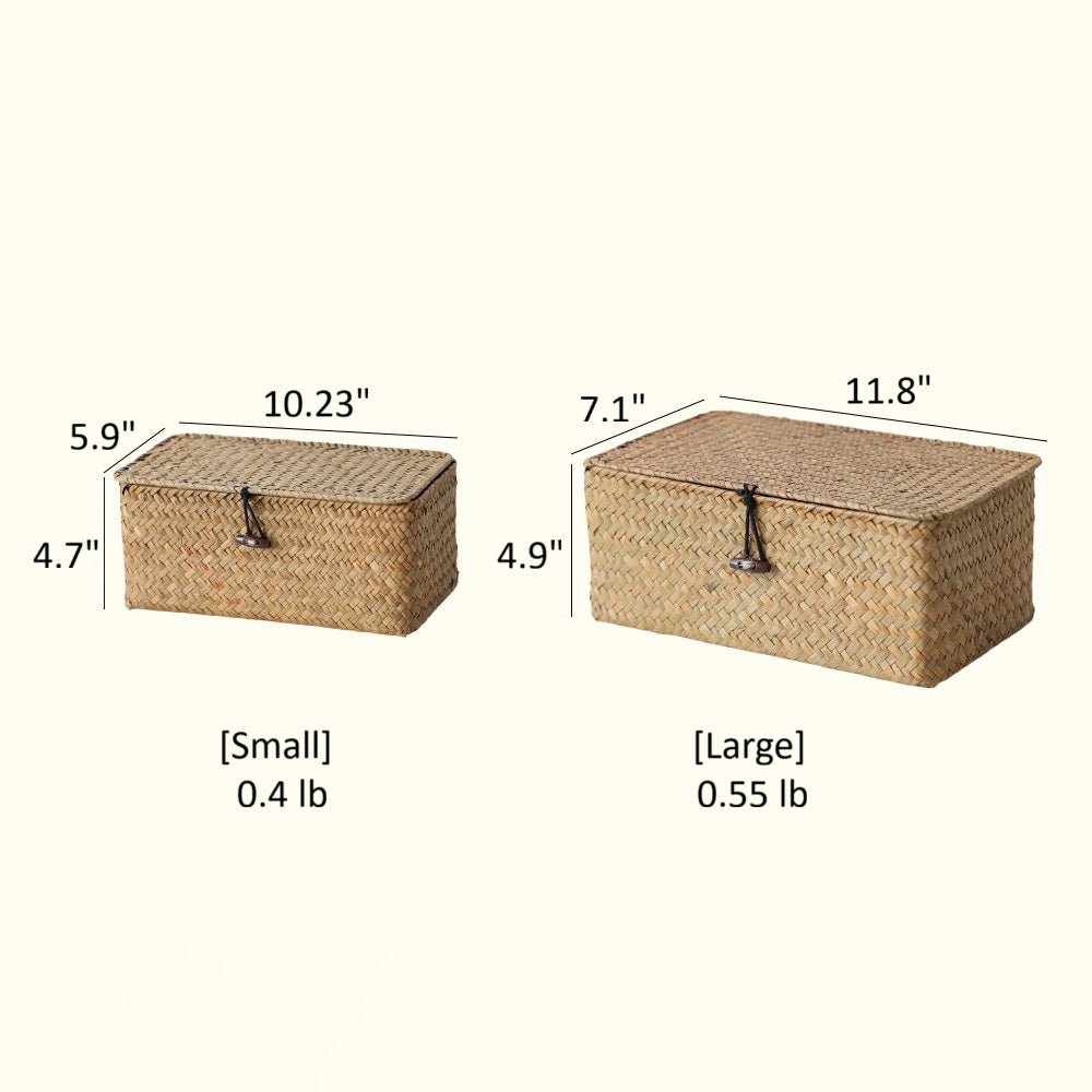 Rectangular Natural Straw Storage Basket with Lid - RusticReach