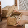 Rectangular Natural Straw Storage Basket with Lid - RusticReach