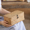 Rectangular Natural Straw Storage Basket with Lid - RusticReach