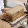 Rectangular Natural Straw Storage Basket with Lid - RusticReach