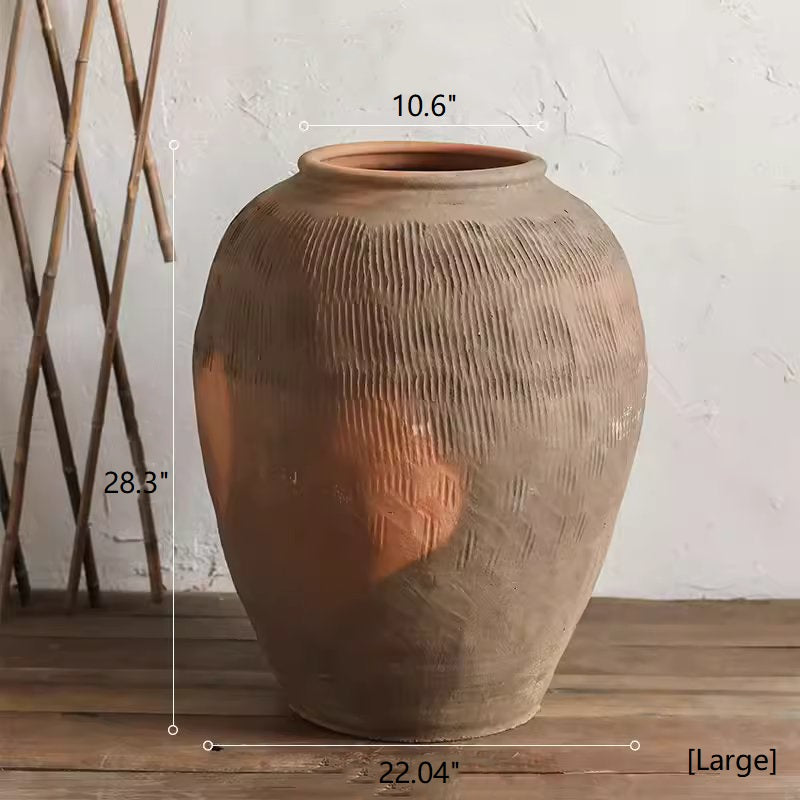 Round Earthenware Brown Pot